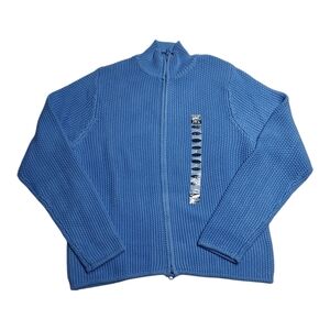Vintage LL Bean Blue Seed Stitch Full Zip Cardigan Medium Pima Cotton NWT